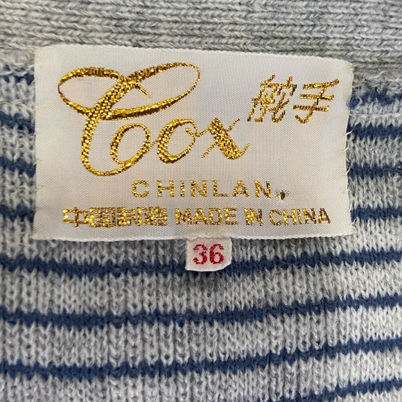 Cox Chinlan women grey blue stipe v neck button down sweater vest. Size 36. Used - Picture 3 of 5